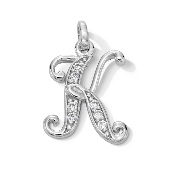 Cubic Zirconia Calligraphy Initial "K" Bracelet Charm in Sterling Silver