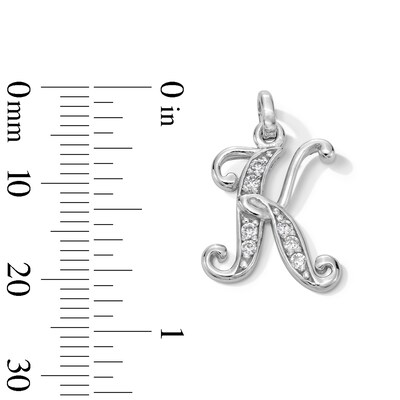 Cubic Zirconia Calligraphy Initial "K" Charm in Sterling Silver