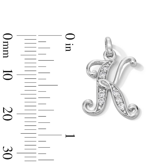 Cubic Zirconia Calligraphy Initial "K" Charm in Sterling Silver