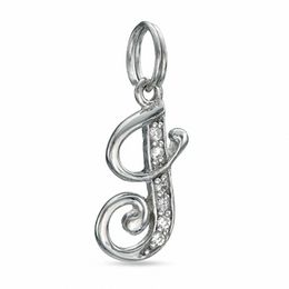 Cubic Zirconia Cursive &quot;J&quot; Charm in Sterling Silver