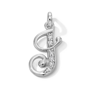 Cubic Zirconia Cursive "J" Charm in Sterling Silver