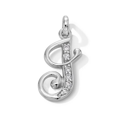 Cubic Zirconia Cursive "J" Charm in Sterling Silver