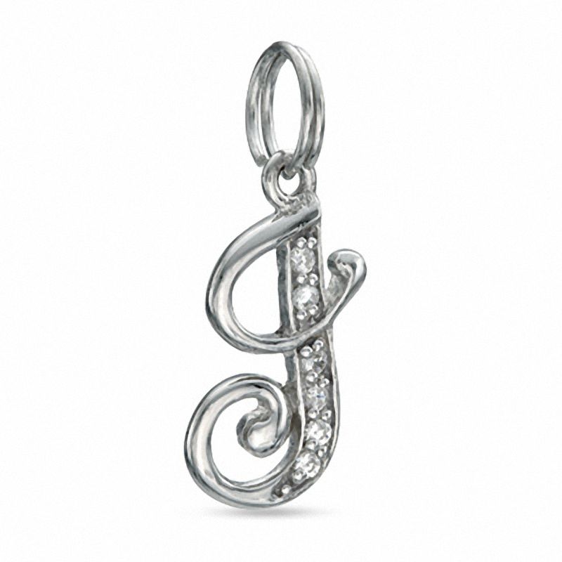 Cubic Zirconia Cursive "J" Charm in Sterling Silver