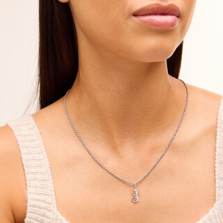 Cubic Zirconia Cursive "J" Charm in Sterling Silver