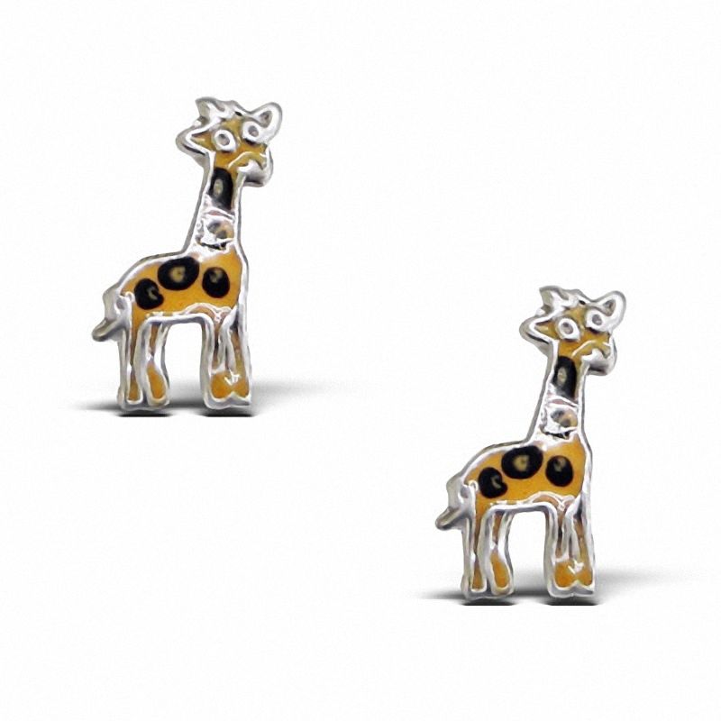 Child's Enamel Giraffe Stud Earrings in Sterling Silver