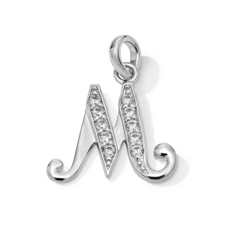Cubic Zirconia Calligraphy Initial "M" Charm in Sterling Silver