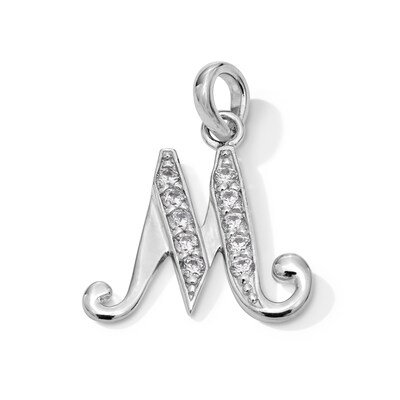 Cubic Zirconia Calligraphy Initial "M" Charm in Sterling Silver