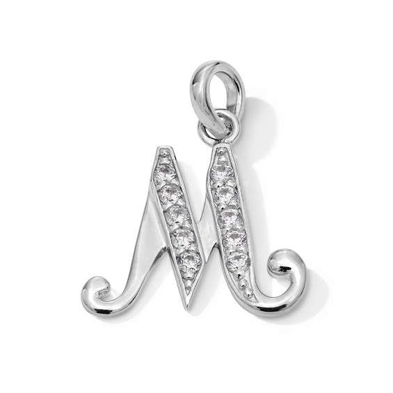 Cubic Zirconia Calligraphy Initial "M" Charm in Sterling Silver