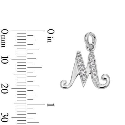 Cubic Zirconia Calligraphy Initial "M" Charm in Sterling Silver