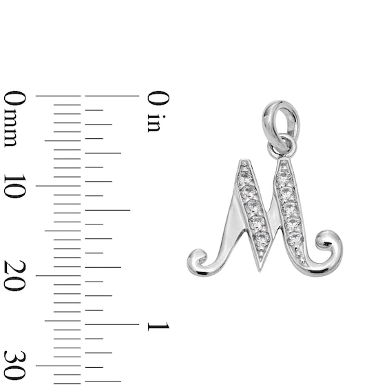 Cubic Zirconia Calligraphy Initial "M" Charm in Sterling Silver