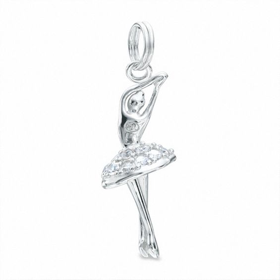 Cubic Zirconia Ballerina Dangle Charm in Sterling Silver