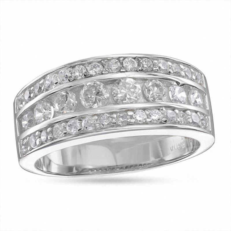Cubic Zirconia Layered Band in Sterling Silver - Size 7