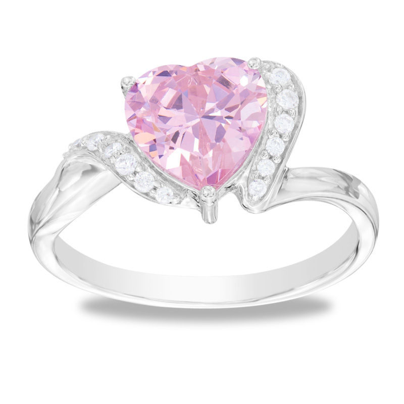 8mm Heart-Shaped Pink Cubic Zirconia Ring in Sterling Silver - Size 7