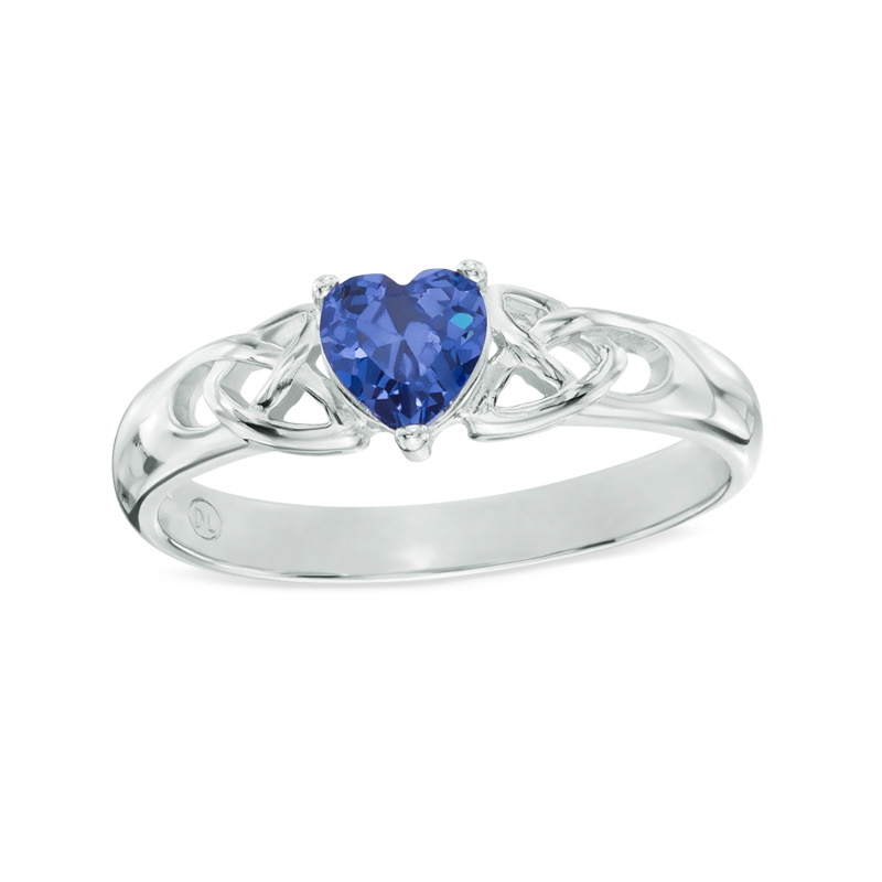 5mm Heart-Shaped Blue Cubic Zirconia Celtic-Style Ring in Sterling Silver - Size 7