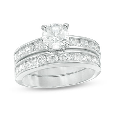 7.5mm Cubic Zirconia Bridal Set in Sterling Silver - Size 6