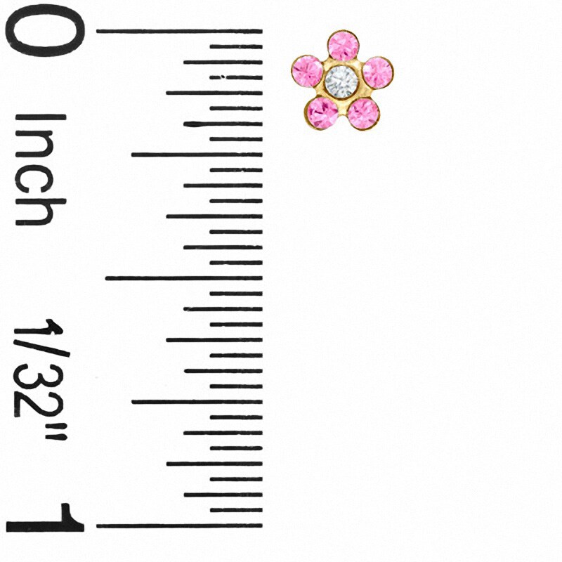 Main Image 2 of Child's Pink Crystal Flower Stud Earrings in 10K Gold