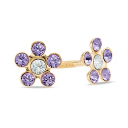 Child's Lavender Crystal Flower Stud Earrings in 10K Gold