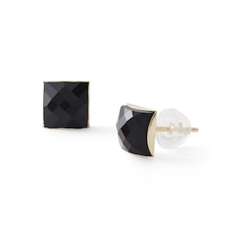 6mm Princess-Cut Black Crystal Stud Earrings in 10K Gold