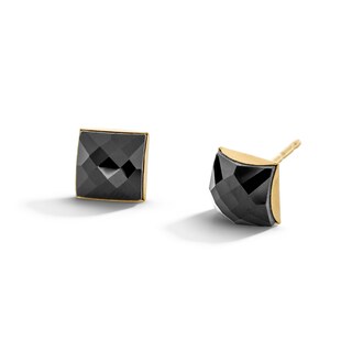10K Solid Gold 6mm Square Black Crystal Dome Solitaire Studs