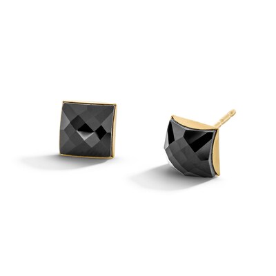 10K Solid Gold 6mm Square Black Crystal Dome Solitaire Studs