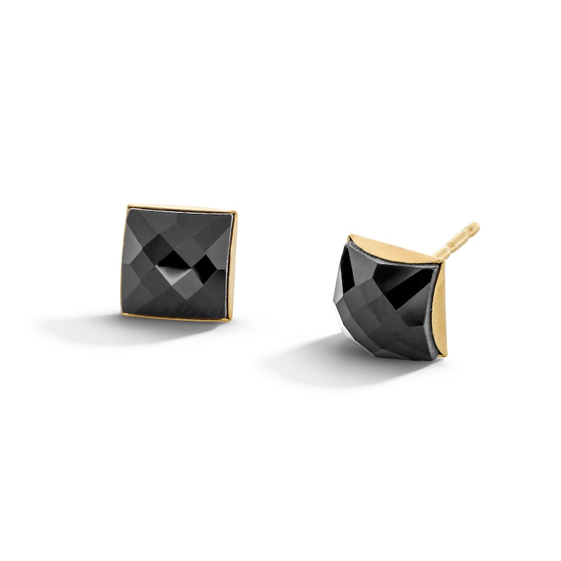 6mm Princess-Cut Black Crystal Stud Earrings in 10K Gold