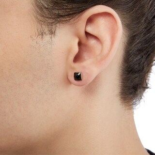 10K Solid Gold 6mm Square Black Crystal Dome Solitaire Studs