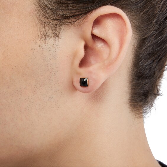 10K Solid Gold 6mm Square Black Crystal Dome Solitaire Studs