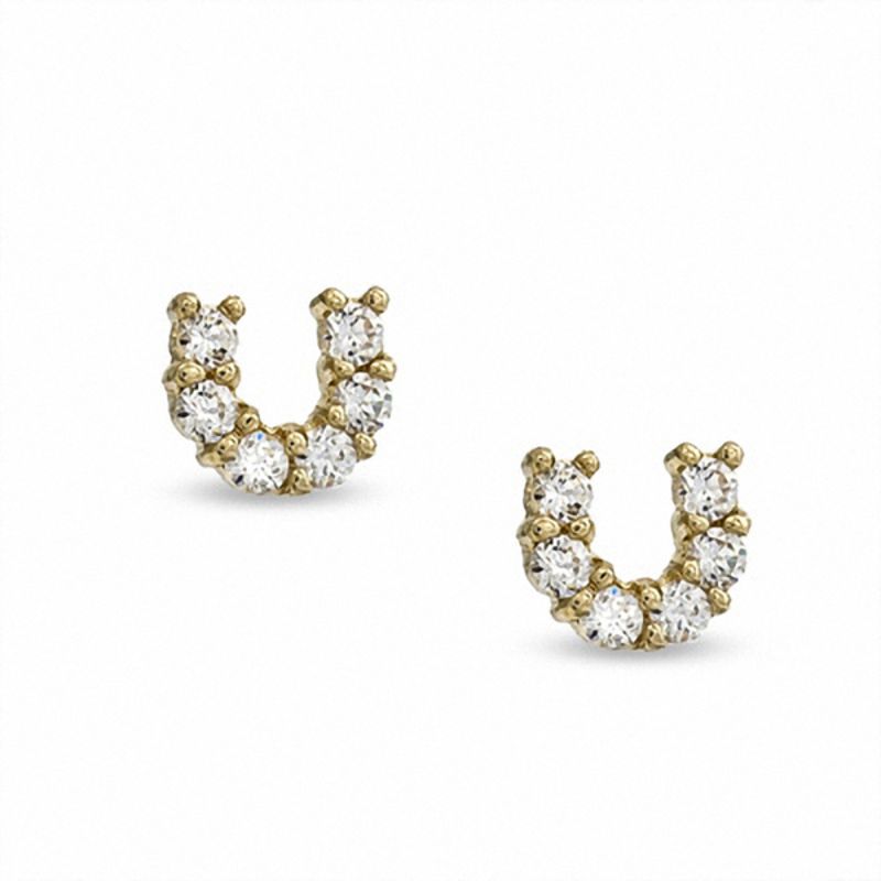 Child's Cubic Zirconia Horseshoe Stud Earrings in 10K Gold