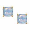 Thumbnail Image 0 of 5.0mm Princess-Cut Blue Synthetic Opal Stud Earrings in 10K Gold