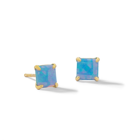 5.0mm Princess-Cut Synthetic Opal Stud Earrings in 10K Gold