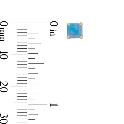 10K Solid Gold 5mm Princess-Cut Blue Simulated Opal Solitaire Studs