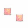 Thumbnail Image 1 of 5mm Square Hot Pink Synthetic Opal Stud Earrings in 10K Gold