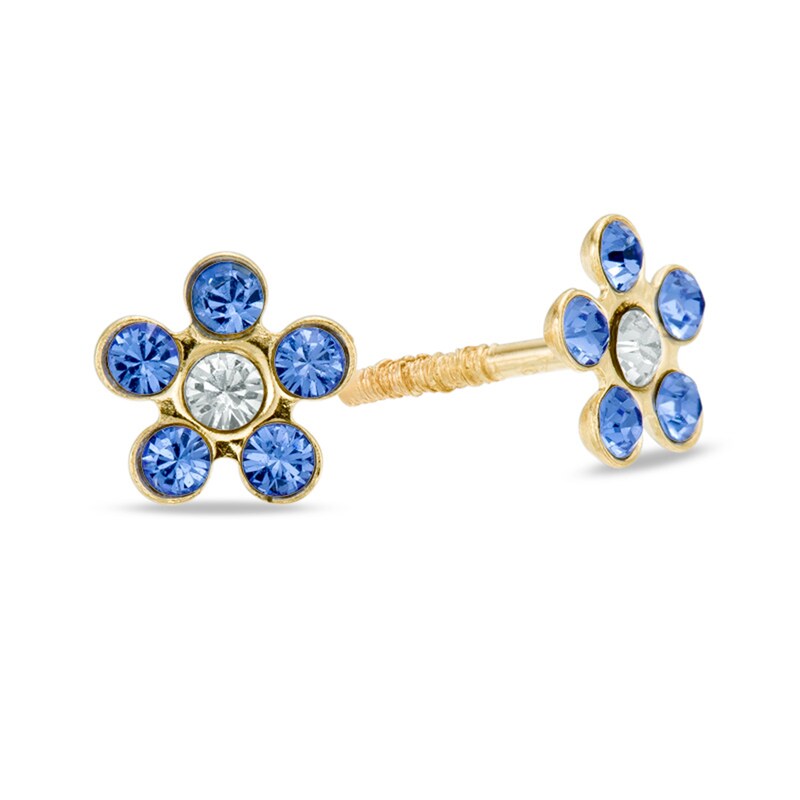 Child's Blue Flower Stud Earrings in 10K Gold