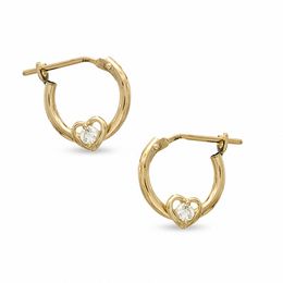 Cubic Zirconia Heart Hoop Earrings in 10K Gold