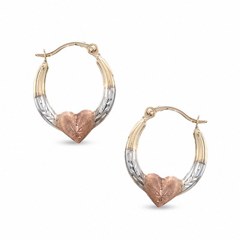 Heart Hoop Earrings in 10K Tri-Tone Gold