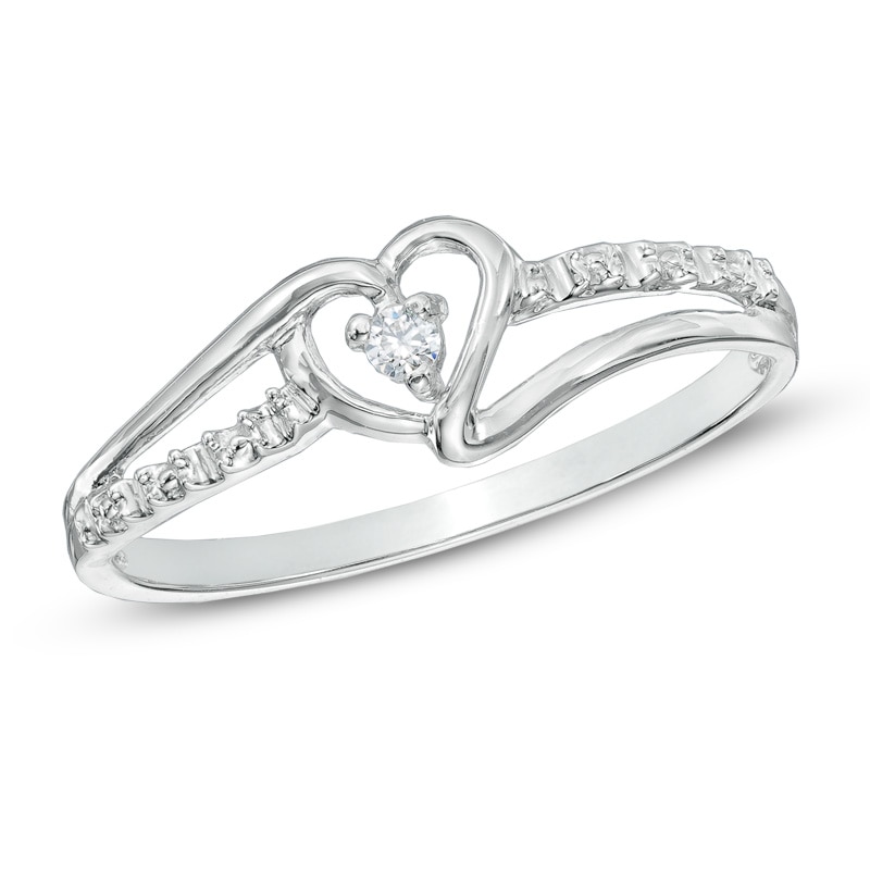 Diamond Accent Split Shank Heart Promise Ring in 10K White Gold