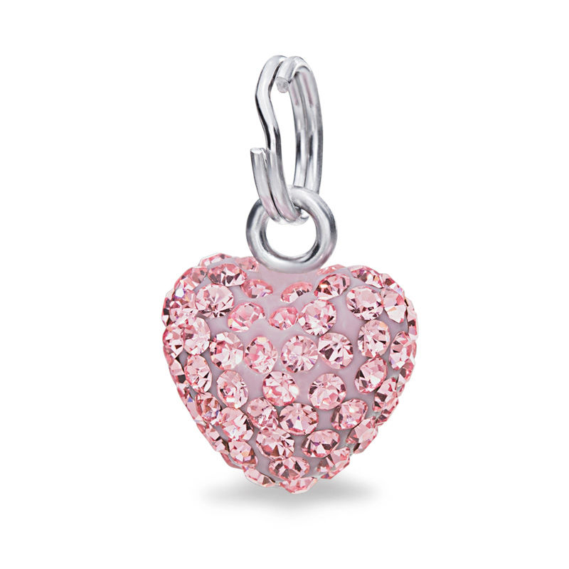 Pink Crystal Heart Charm in Sterling Silver