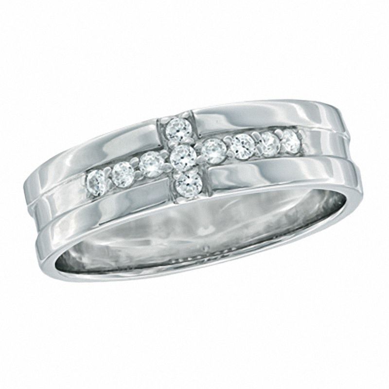 Cubic Zirconia Cross Band in Sterling Silver - Size 10