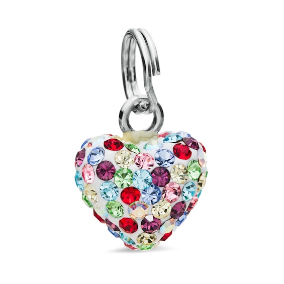 Multi-Color Crystal Heart Charm in Sterling Silver