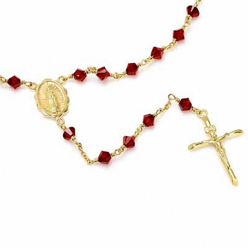 Main Image 1 of Rosary Necklace Made with Red Crystals in Brass with 14K Gold Plate - 26"
