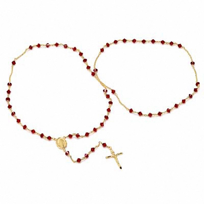 Main Image 2 of Rosary Necklace Made with Red Crystals in Brass with 14K Gold Plate - 26"
