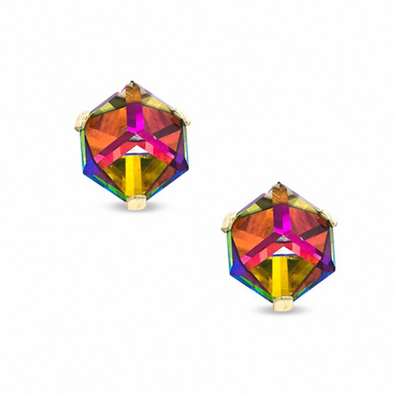4mm Faceted Iridescent Cubic Zirconia Stud Earrings in 10K Gold