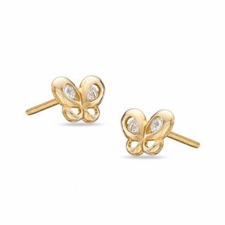 Cubic Zirconia Butterfly Stud Earrings in 10K Gold