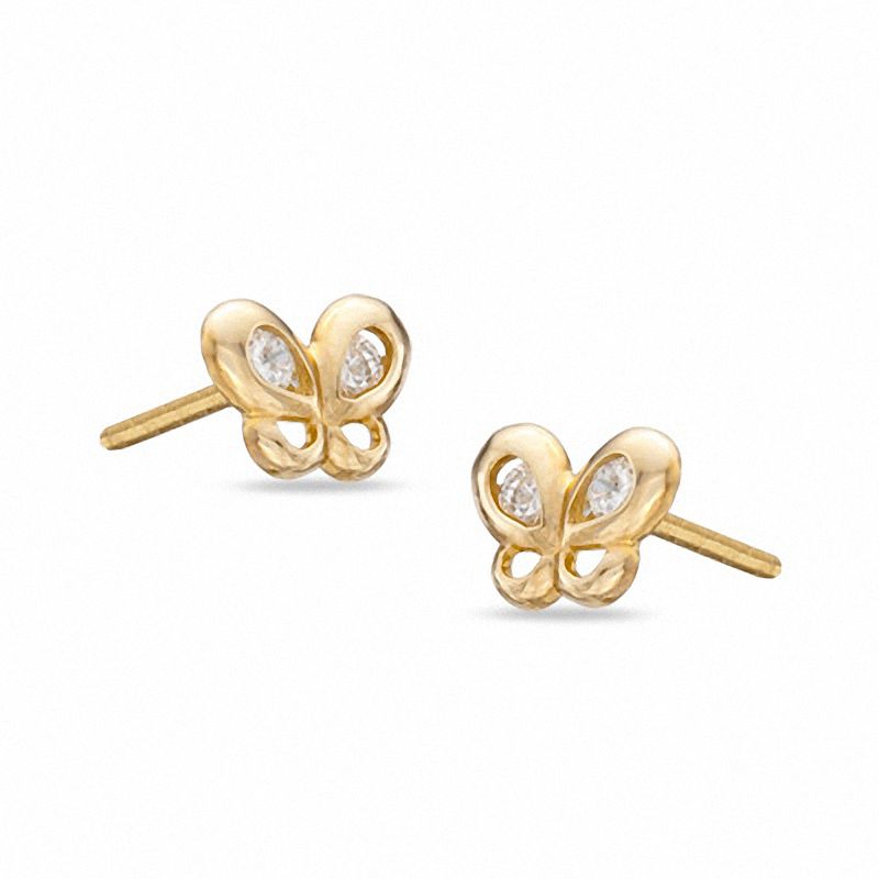 Cubic Zirconia Butterfly Stud Earrings in 10K Gold