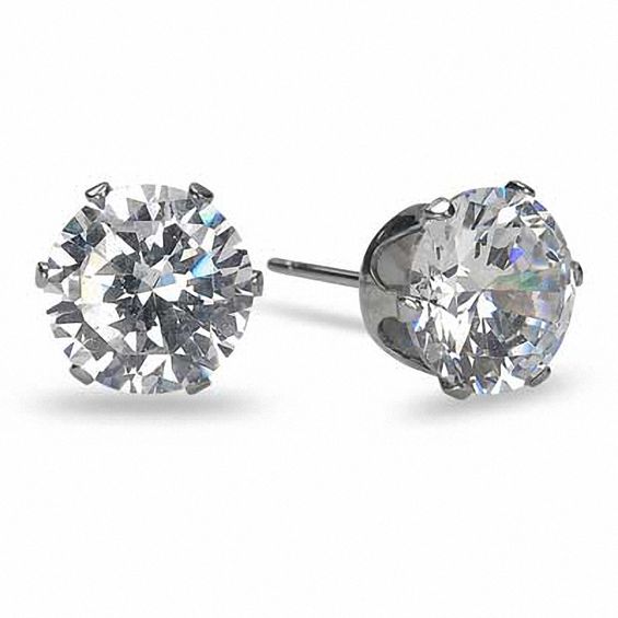 8mm Cubic Zirconia Stud Earrings in Stainless Steel