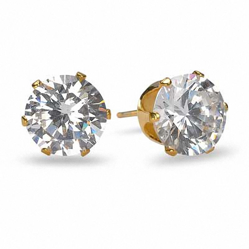 8mm Cubic Zirconia Stud Earrings in Yellow IP Stainless Steel