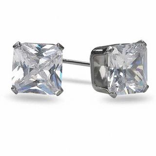7.0mm Square-Cut Cubic Zirconia Stud Earrings in Stainless Steel