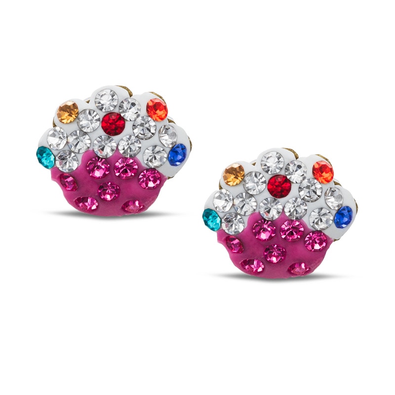 Main Image 1 of Multi-Colored Crystal Cupcake Earrings in 10K Gold