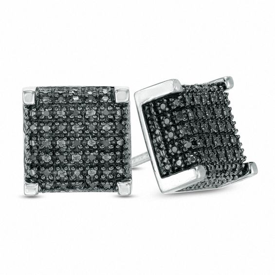 1/6 CT. T.W. Black Diamond Raised Square Stud Earrings in Sterling Silver