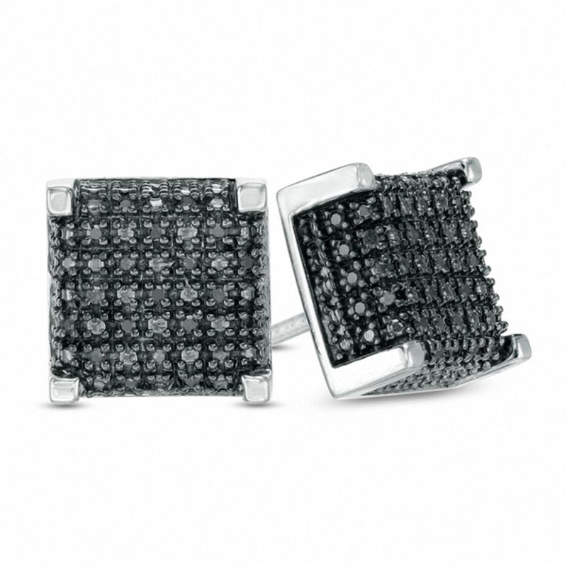 Main Image 1 of 1/6 CT. T.W. Black Diamond Raised Square Stud Earrings in Sterling Silver